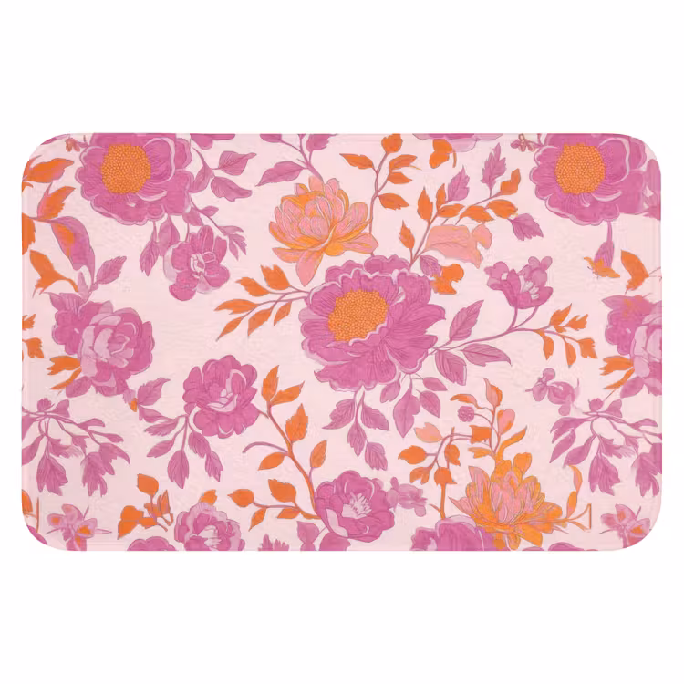 Badematte - Florales Muster - Rosa - Orange - Blumen — 1