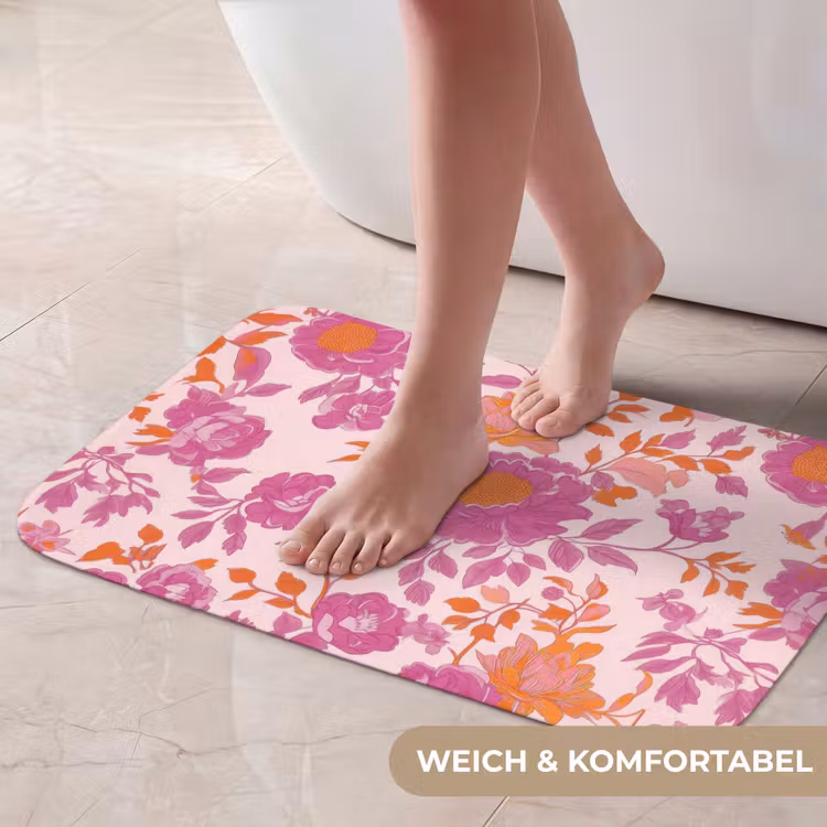 Badematte - Florales Muster - Rosa - Orange - Blumen — 5