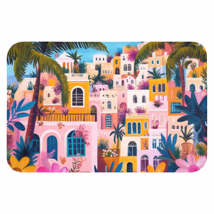 Badematte - Bunt - Rosa - Orange - Gelb - Blumen — 1