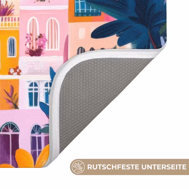 Badematte - Bunt - Rosa - Orange - Gelb - Blumen — 3