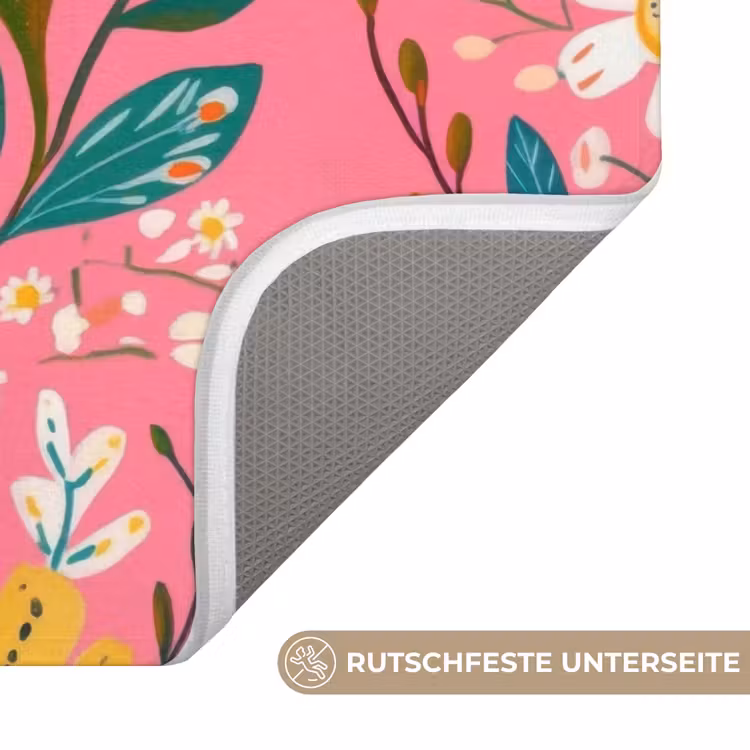 Badematte - Rosa - Blumen - Weiß - Orange — 3