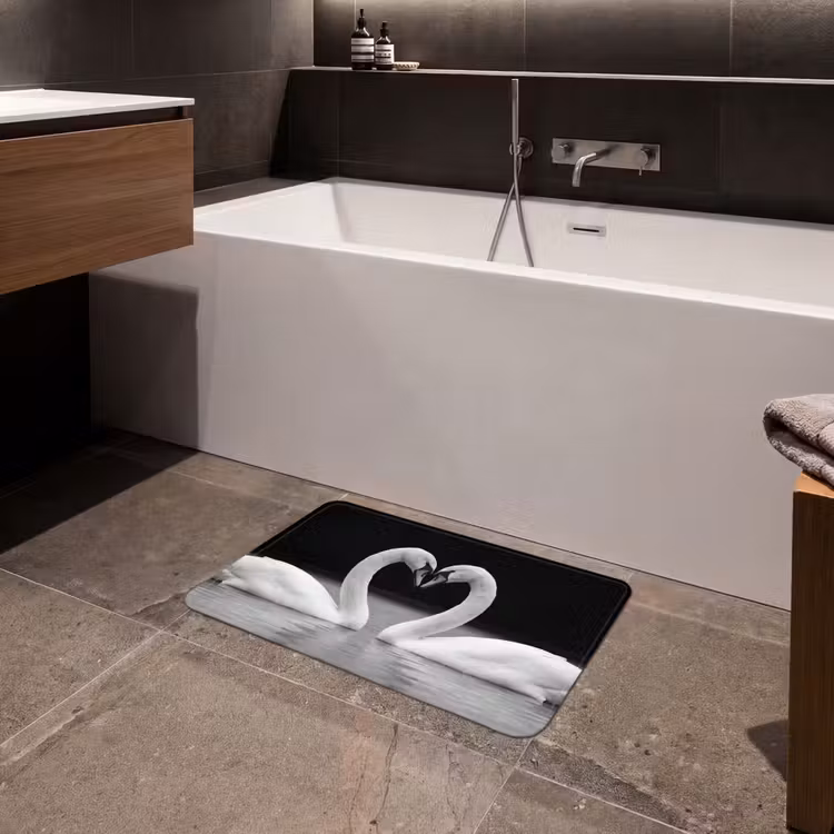 Badematte - Schwäne - Herz - Schwarz - Weiß — 4