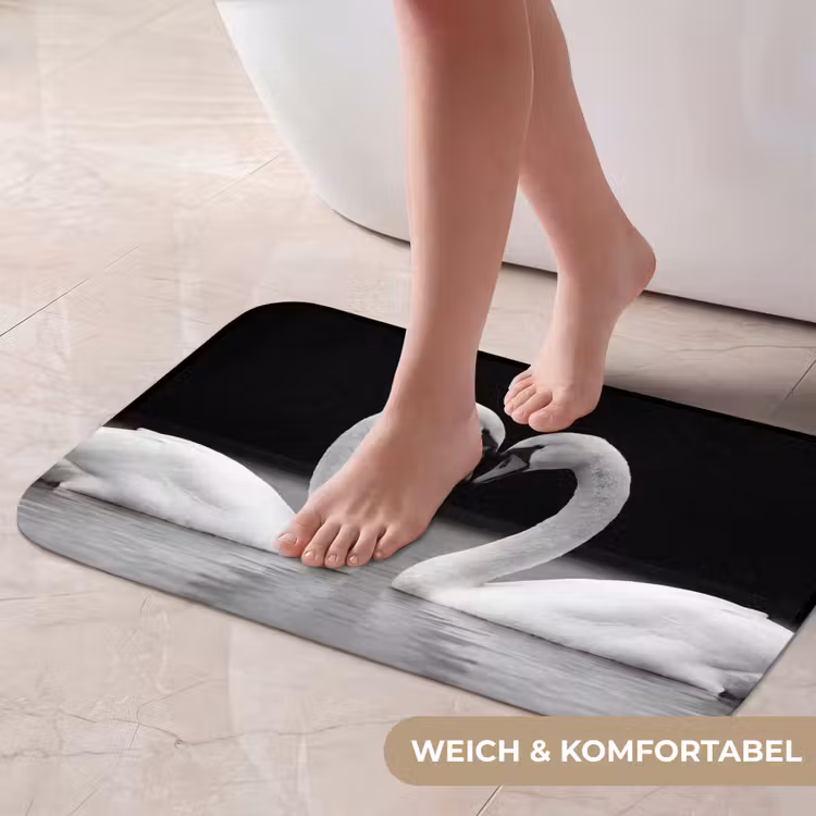 Badematte - Schwäne - Herz - Schwarz - Weiß — 5