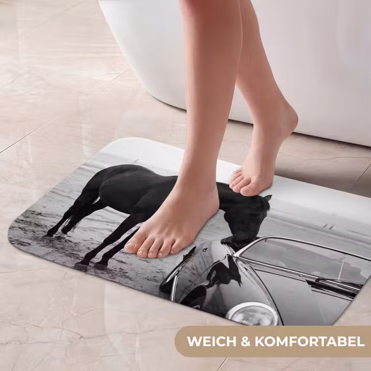 Badematte - Pferd - Auto - Schwarz - Weiß — 5