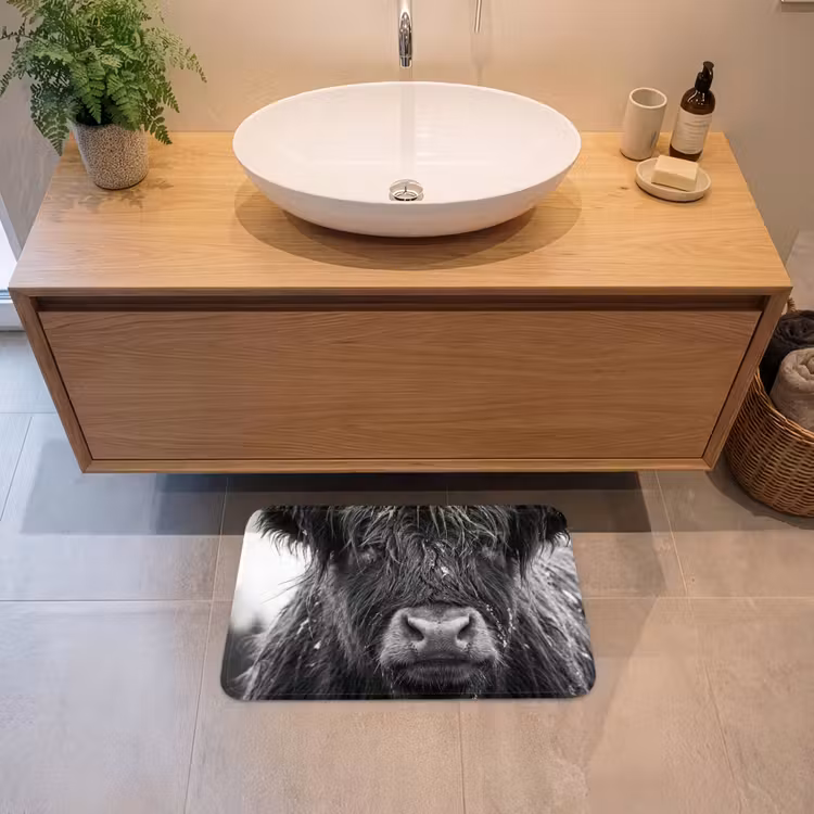 Badematte - Schottischer Highlander - Schwarz - Weiß - Schneeflocken — 2