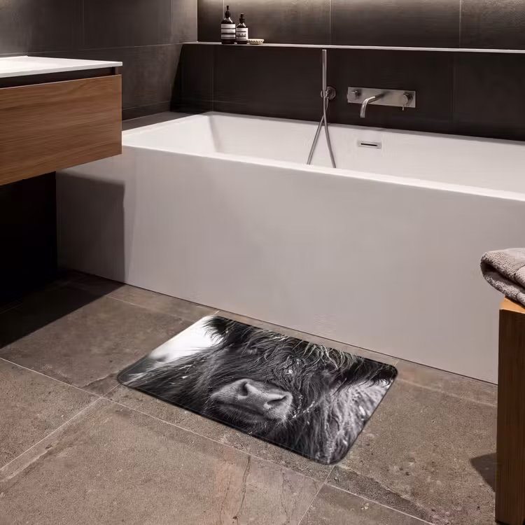 Badematte - Schottischer Highlander - Schwarz - Weiß - Schneeflocken — 4