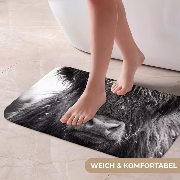 Badematte - Schottischer Highlander - Schwarz - Weiß - Schneeflocken — 5