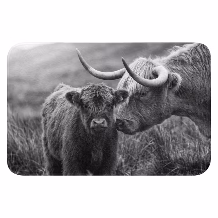 Badematte - Schottischer Highlander - Kalb - Schwarz - Weiß — 1