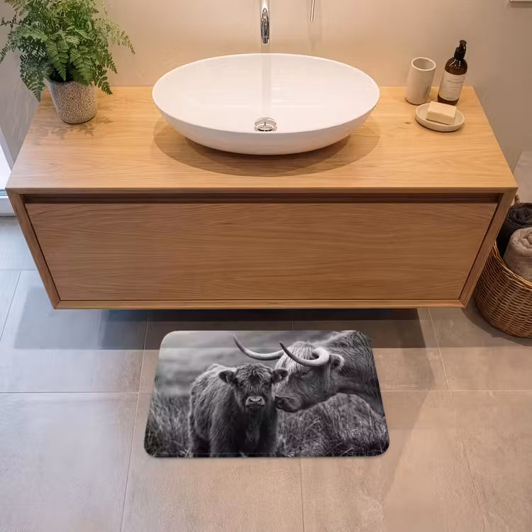Badematte - Schottischer Highlander - Kalb - Schwarz - Weiß — 2