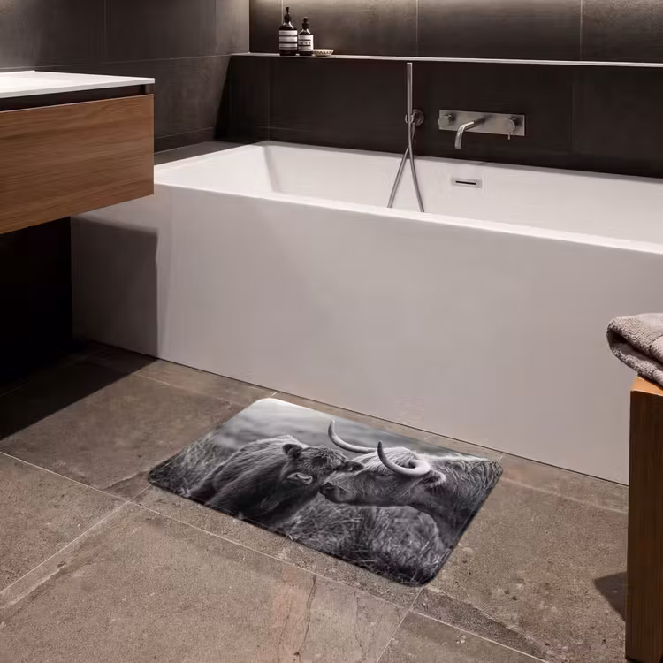 Badematte - Schottischer Highlander - Kalb - Schwarz - Weiß — 4