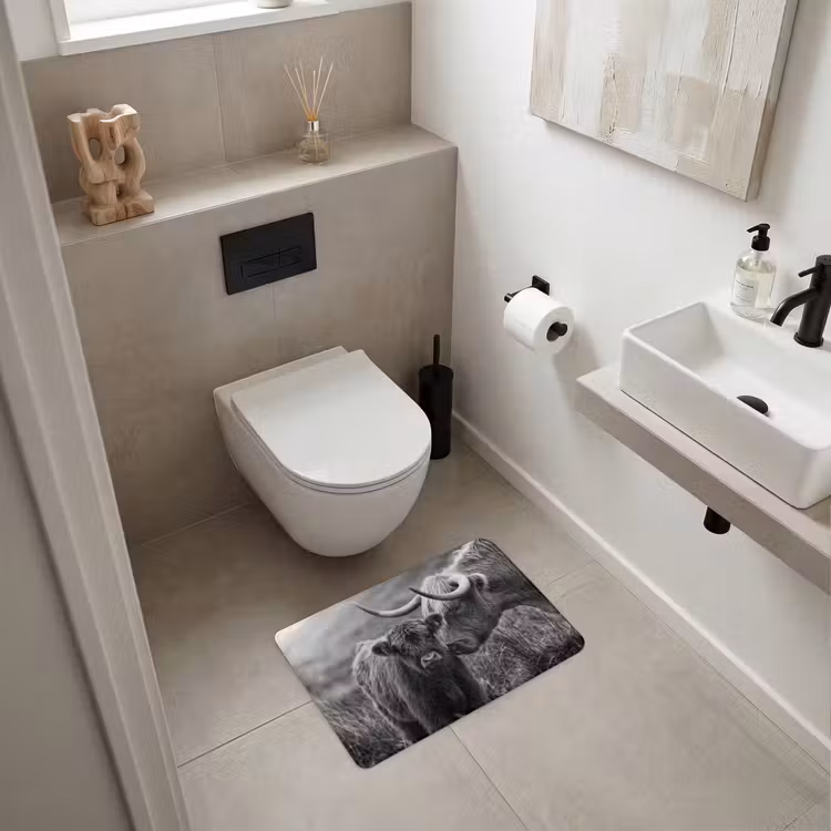 Badematte - Schottischer Highlander - Kalb - Schwarz - Weiß — 6
