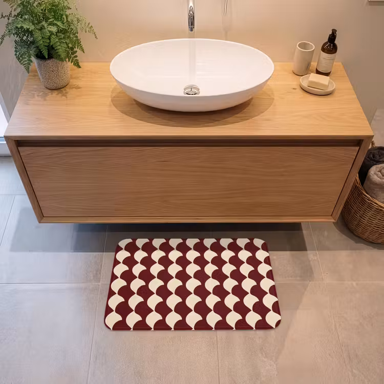 Badematte - Rot - Kachelmuster - Creme — 2
