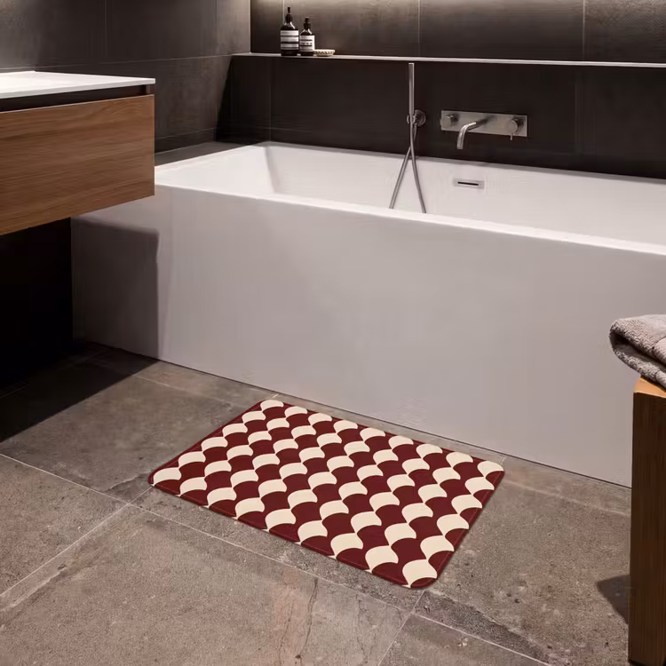 Badematte - Rot - Kachelmuster - Creme — 4
