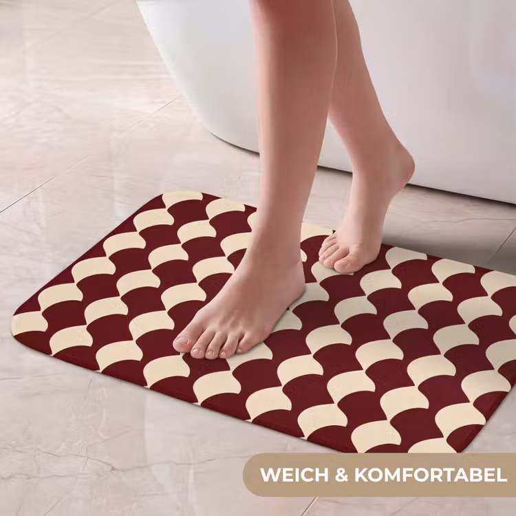 Badematte - Rot - Kachelmuster - Creme — 5