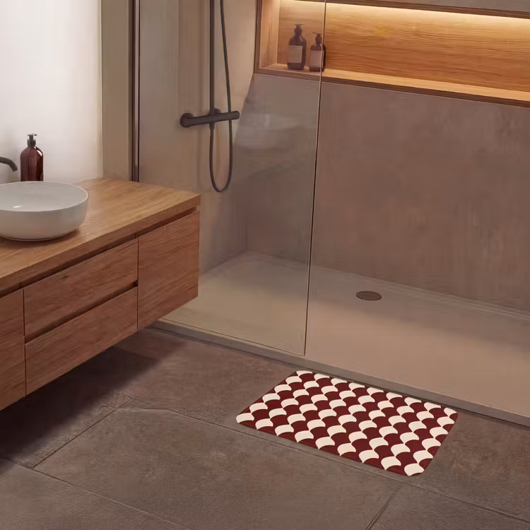 Badematte - Rot - Kachelmuster - Creme — 8