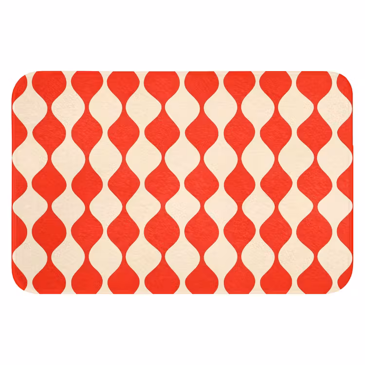 Badematte - Wellenförmiges Muster - Retro - Rot - Beige — 1