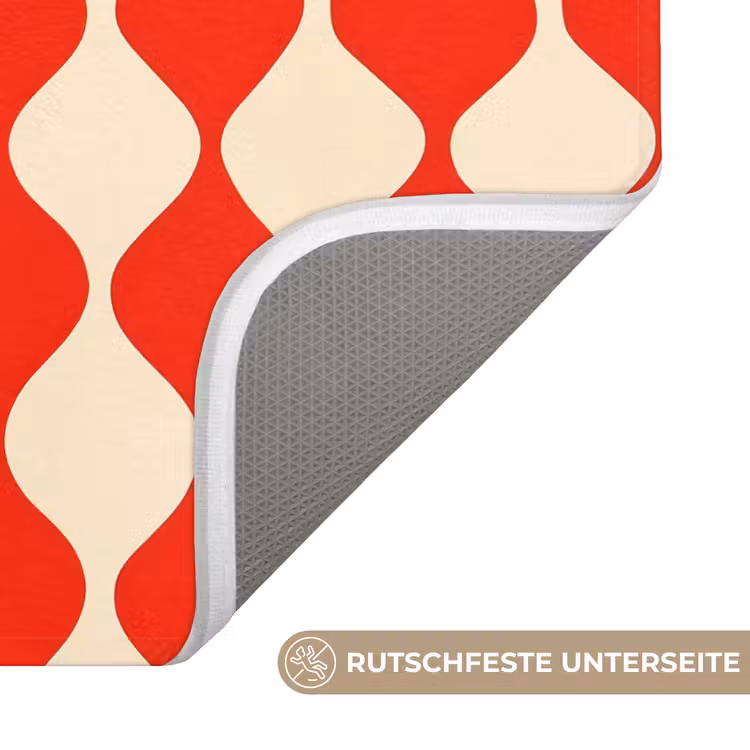 Badematte - Wellenförmiges Muster - Retro - Rot - Beige — 3