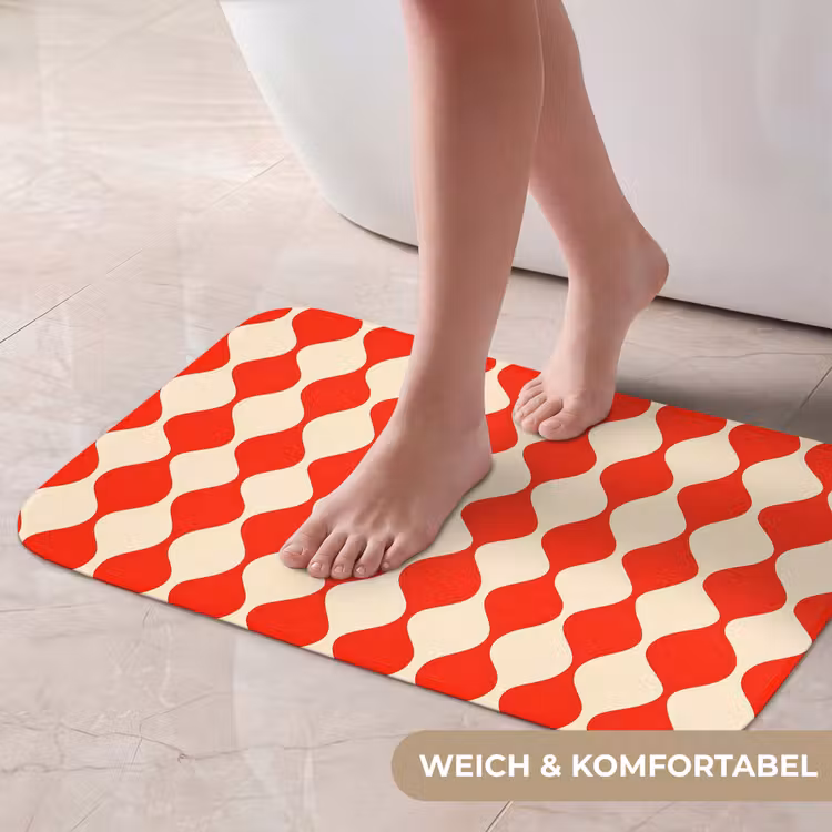 Badematte - Wellenförmiges Muster - Retro - Rot - Beige — 5
