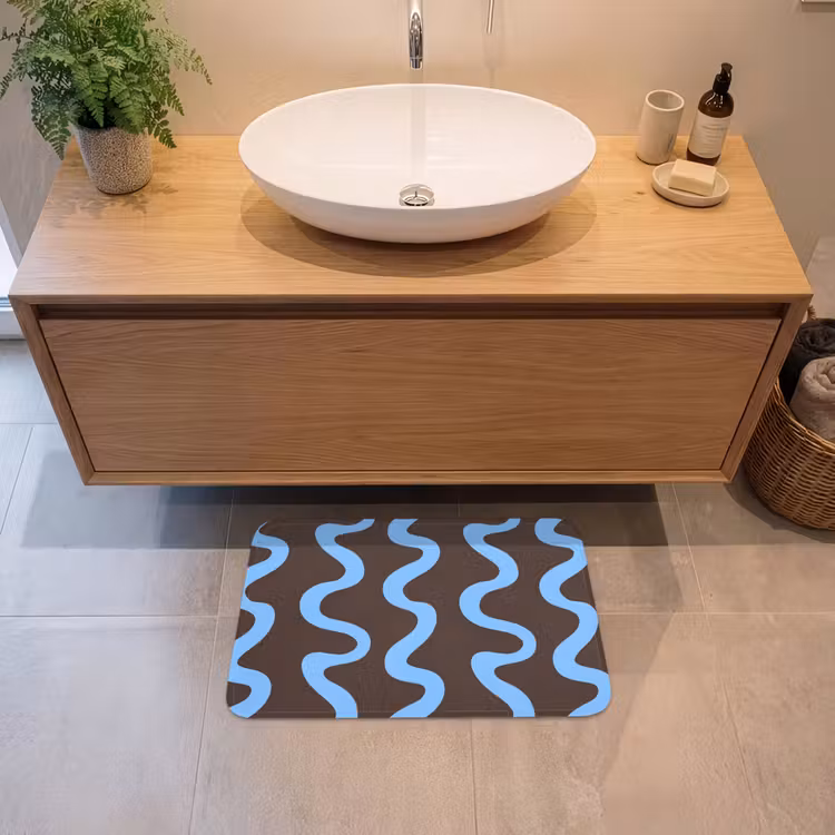 Badematte - Sich windende Linien - Blau - Braun - Minimalistisch — 2