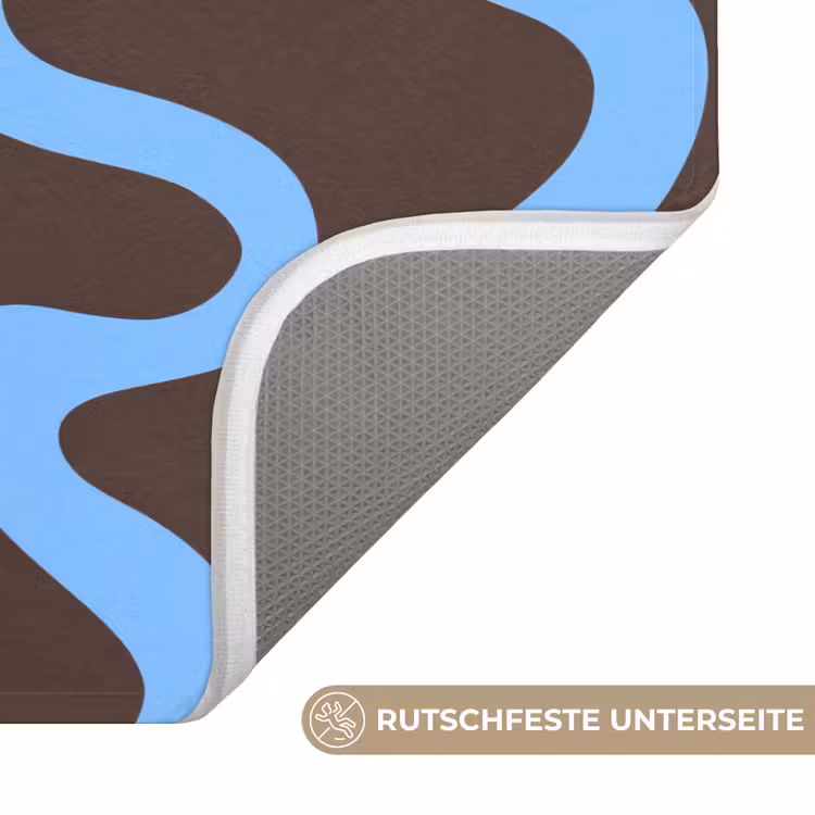 Badematte - Sich windende Linien - Blau - Braun - Minimalistisch — 3