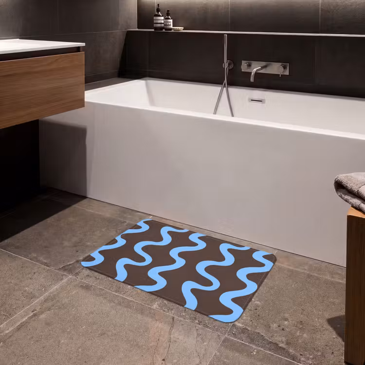 Badematte - Sich windende Linien - Blau - Braun - Minimalistisch — 4