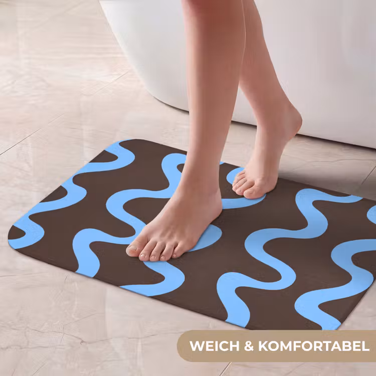 Badematte - Sich windende Linien - Blau - Braun - Minimalistisch — 5