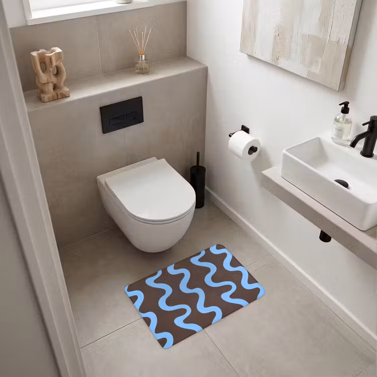 Badematte - Sich windende Linien - Blau - Braun - Minimalistisch — 6