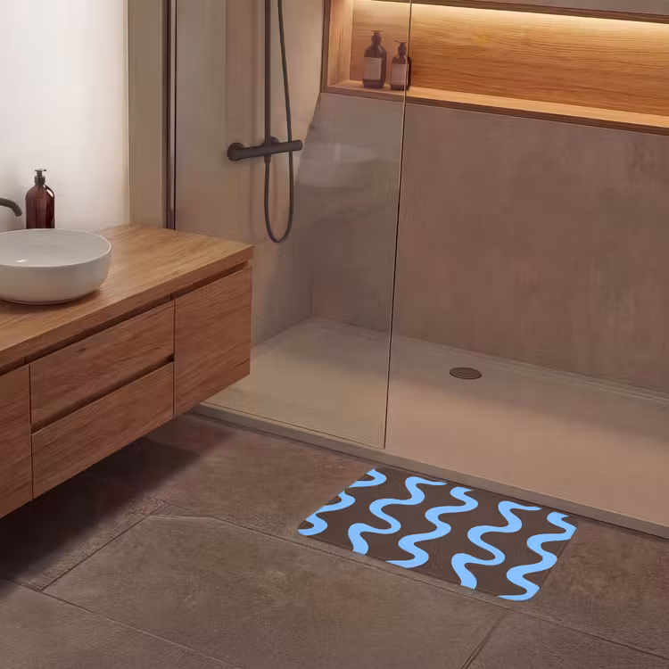 Badematte - Sich windende Linien - Blau - Braun - Minimalistisch — 8