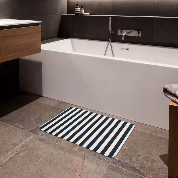 Badematte - Vertikale Streifen - Blau - Creme — 4