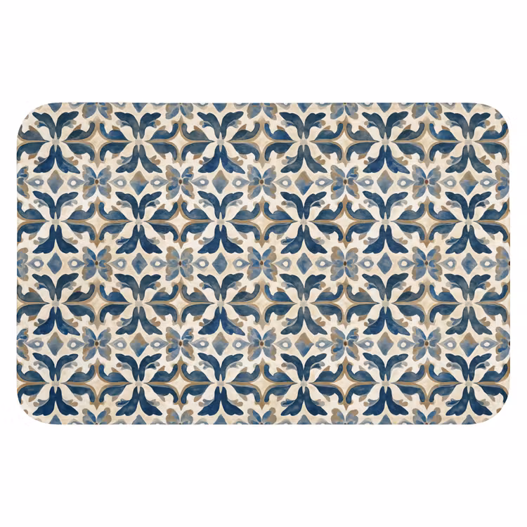 Badematte - Fliese - Muster - Blau - Beige — 1