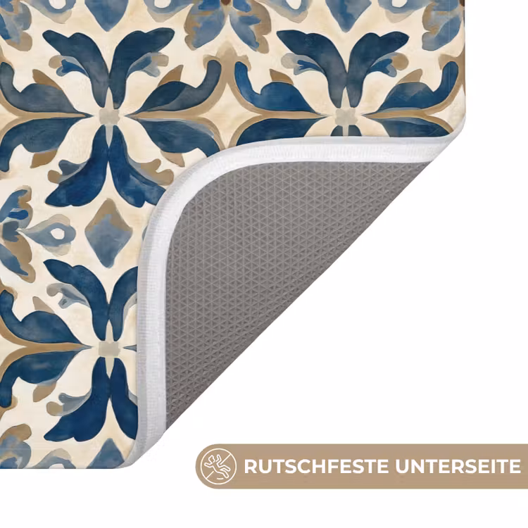 Badematte - Fliese - Muster - Blau - Beige — 3