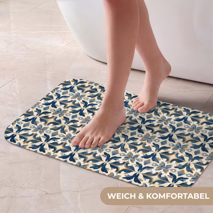 Badematte - Fliese - Muster - Blau - Beige — 5