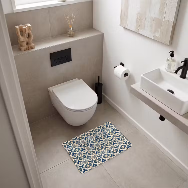 Badematte - Fliese - Muster - Blau - Beige — 6
