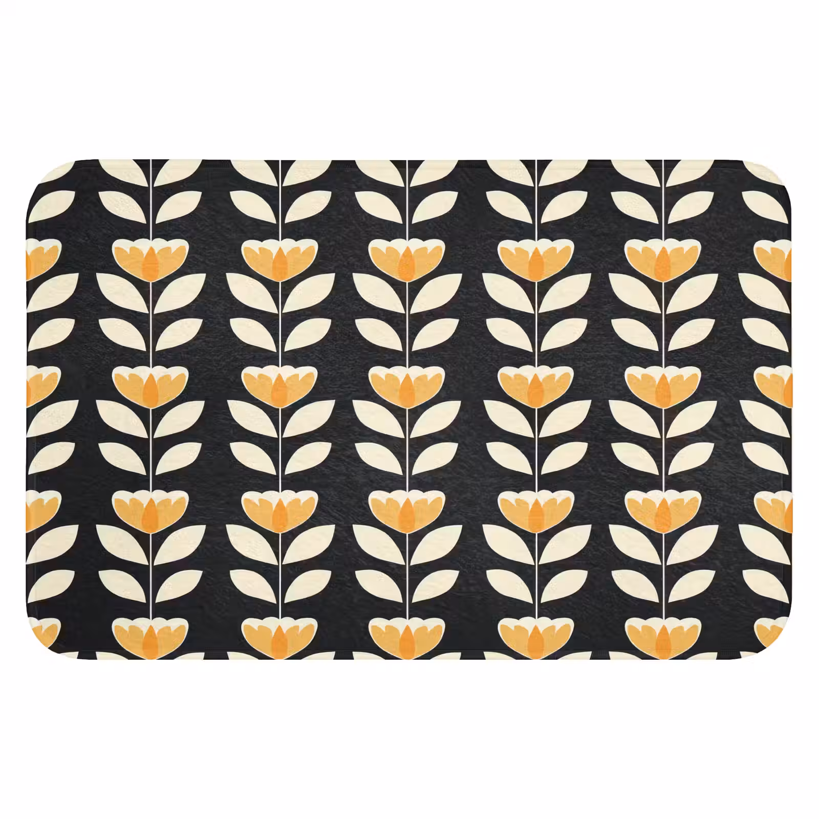 Badematte - Retro - Blume - Schwarz - Ockergelb — 1