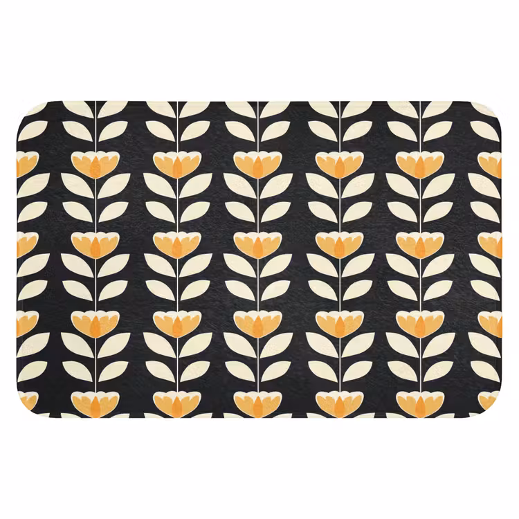 Badematte - Retro - Blume - Schwarz - Ockergelb — 1
