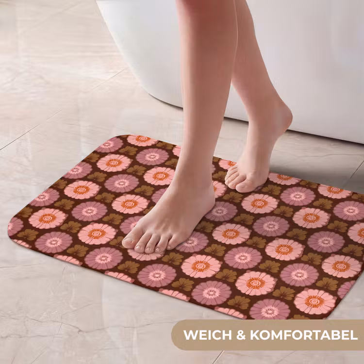 Badematte - Retro - Gänseblümchen - Rosa — 5