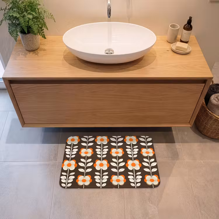Badematte - Blumen - Retro - Braun — 2