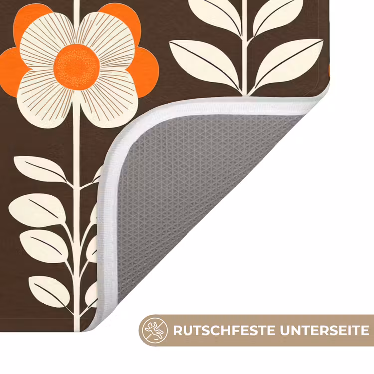 Badematte - Blumen - Retro - Braun — 3