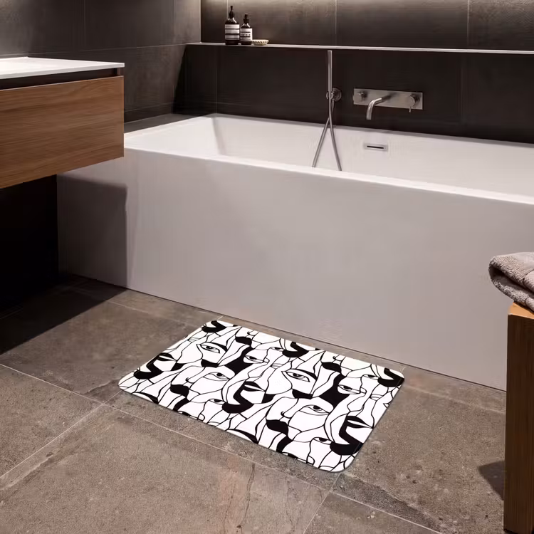 Badematte - Linien - Gesichter - Schwarz - Weiß — 4