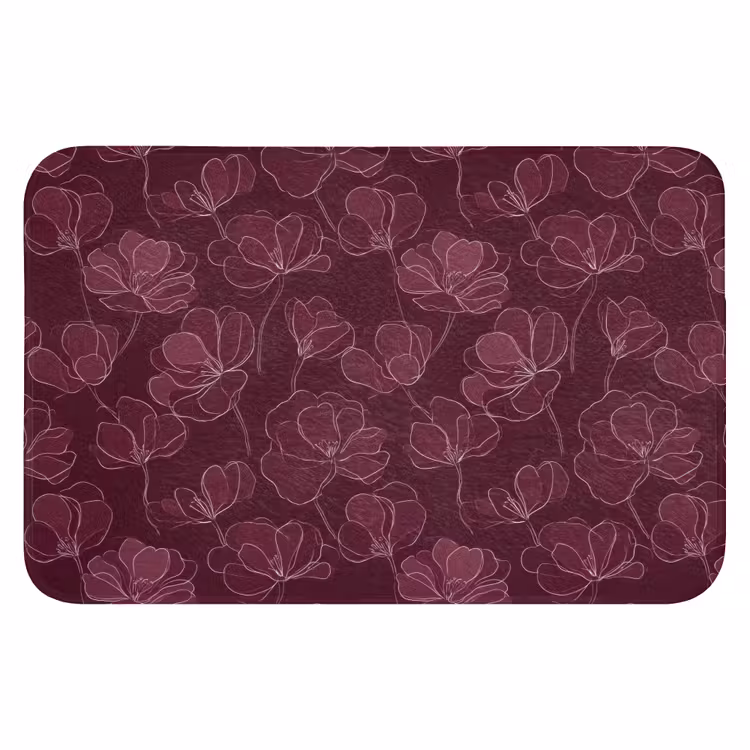 Badematte - Blumen - Muster - Burgunderrot — 1