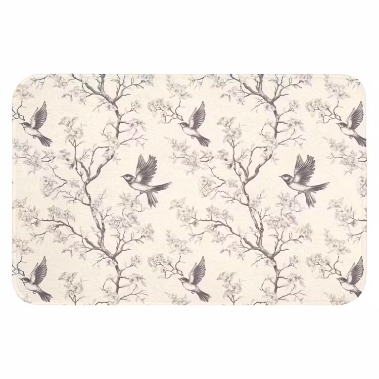 Badematte - Äste - Vögel - Beige — 1