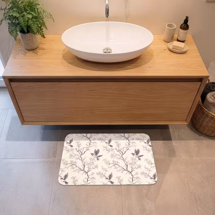 Badematte - Äste - Vögel - Beige — 2