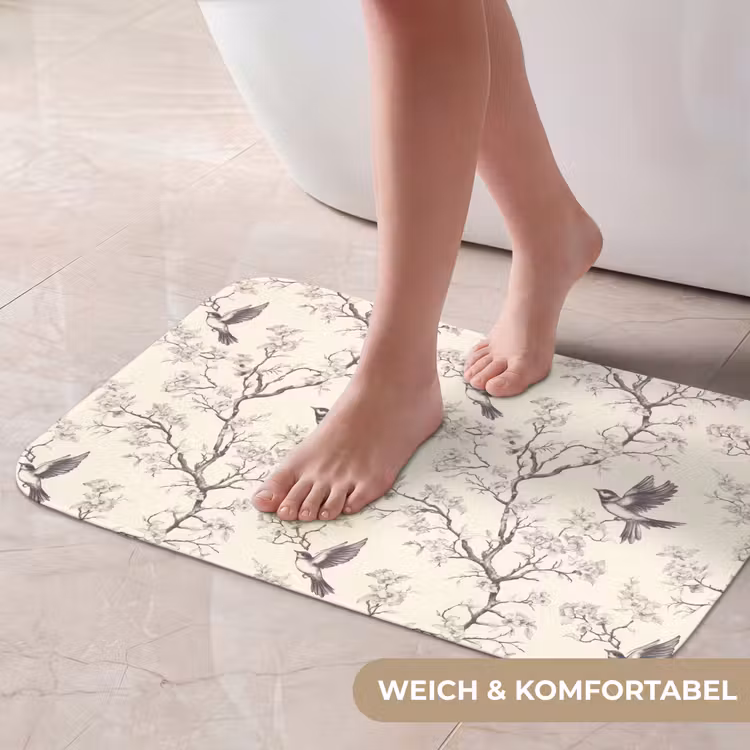 Badematte - Äste - Vögel - Beige — 5