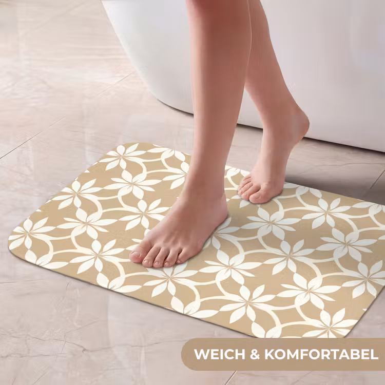 Badematte - Blumen - Muster - Beige — 5