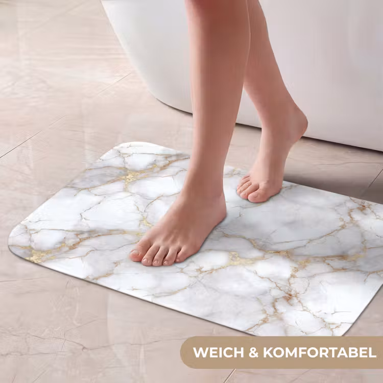 Badematte - Weiß - Gold - Marmor - Grau — 5