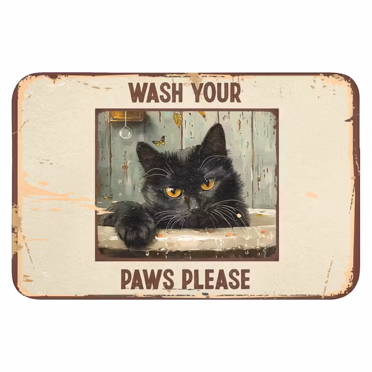 Badematte - Vintage - Katze - Zitate - Pfoten waschen bitte - Sprichwörter — 1
