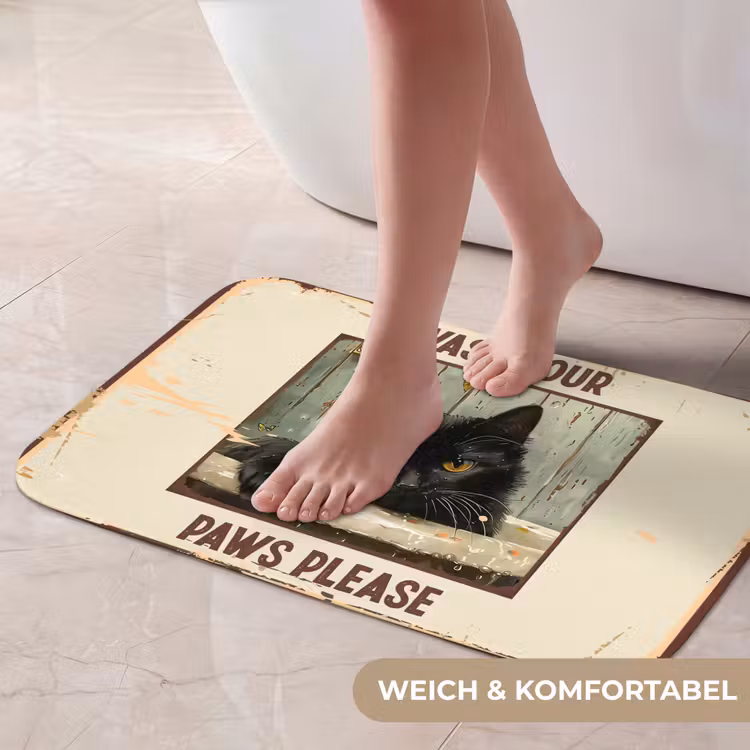 Badematte - Vintage - Katze - Zitate - Pfoten waschen bitte - Sprichwörter — 5
