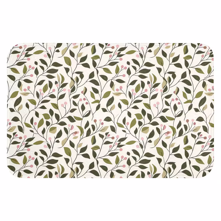 Badematte - Blätter - Beeren - Rosa — 1