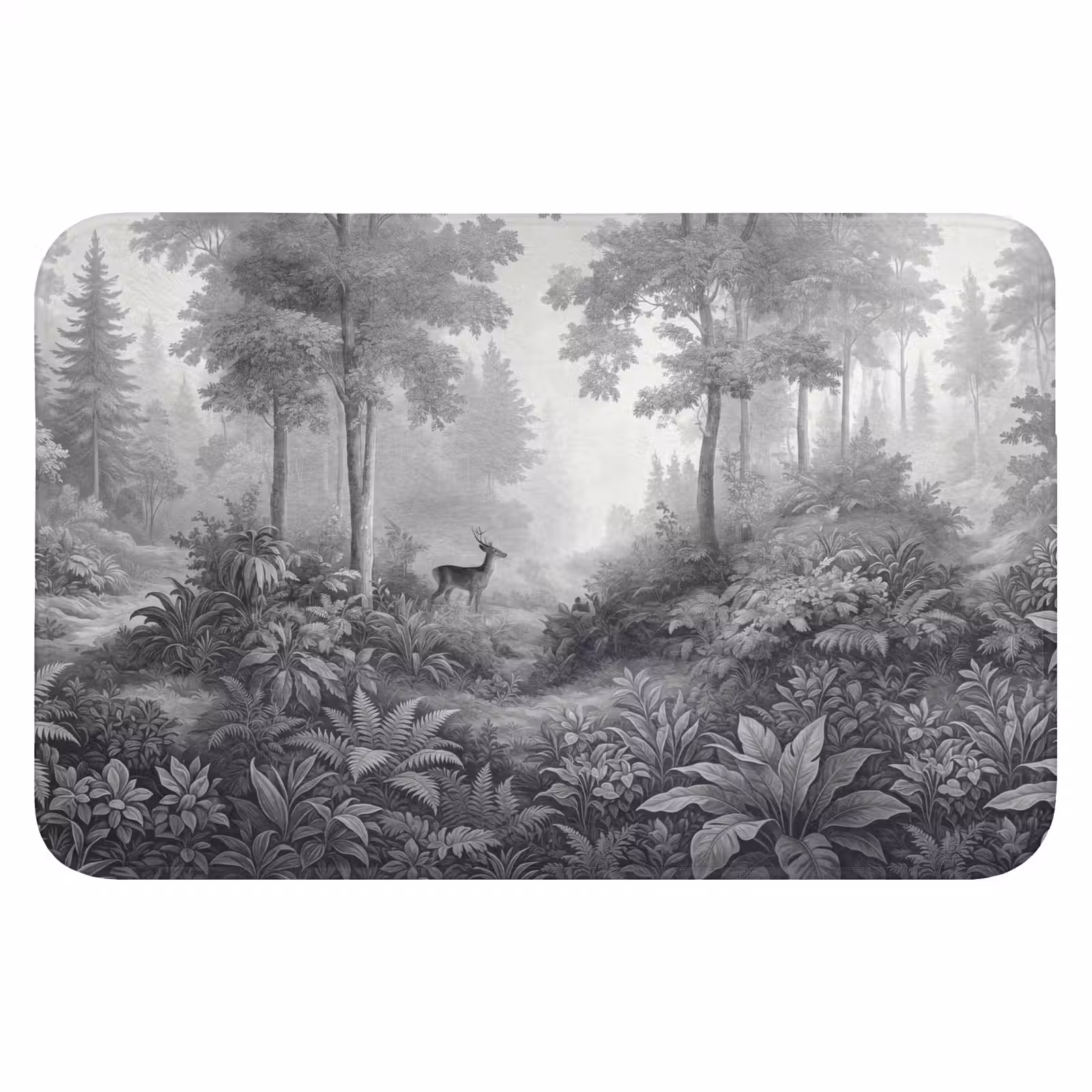 Badematte - Wald - Rotwild - Schwarz - Weiß — 1