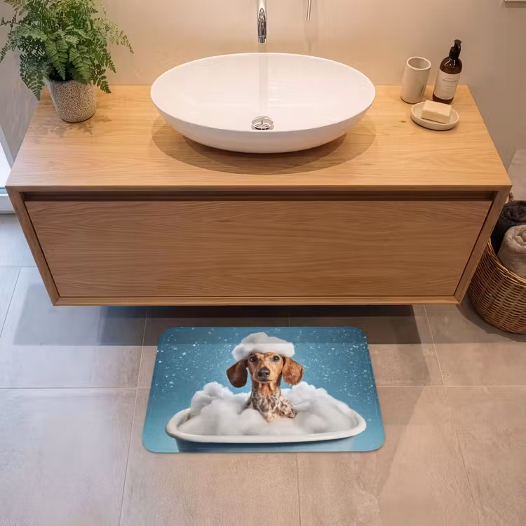 Badematte - Dackel - Bad - Schaum - Wassertropfen — 2